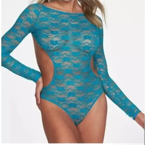 Frederick's of Hollywood Tops - Frederick's Of Hollywood Size XL Margarita Sheer Lace Teddy Bodysuit Teal Cutout